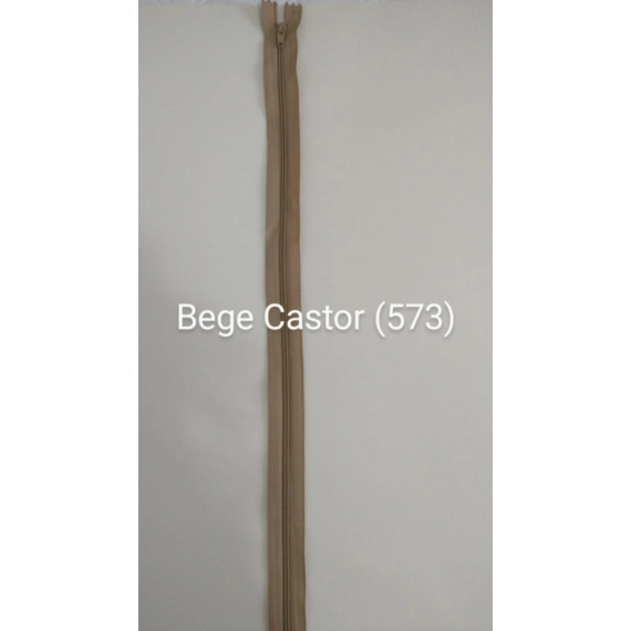 Zíper Nylon Fino Fixo - Cursor Automático - Bege Castor 